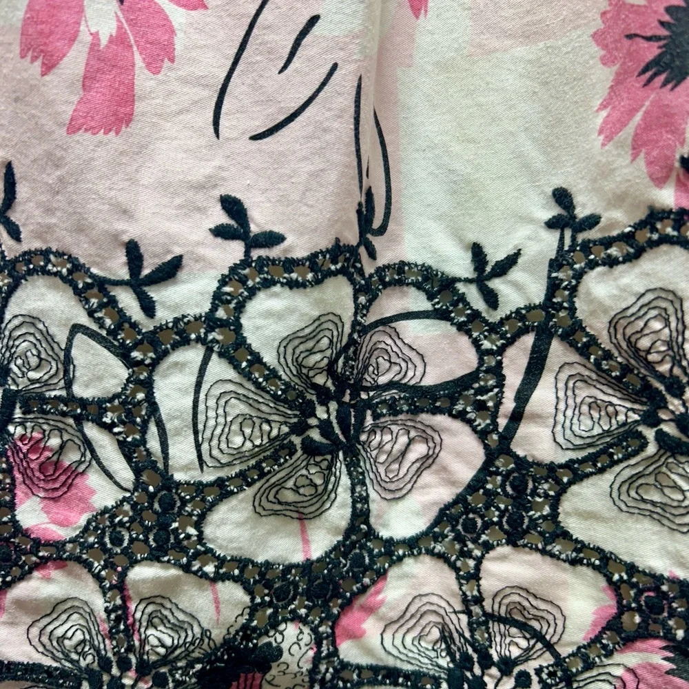 Vintage Tabitha Anthropologie Floral Embroidered Black and Pink Women's Skirt - Picture 3 of 6